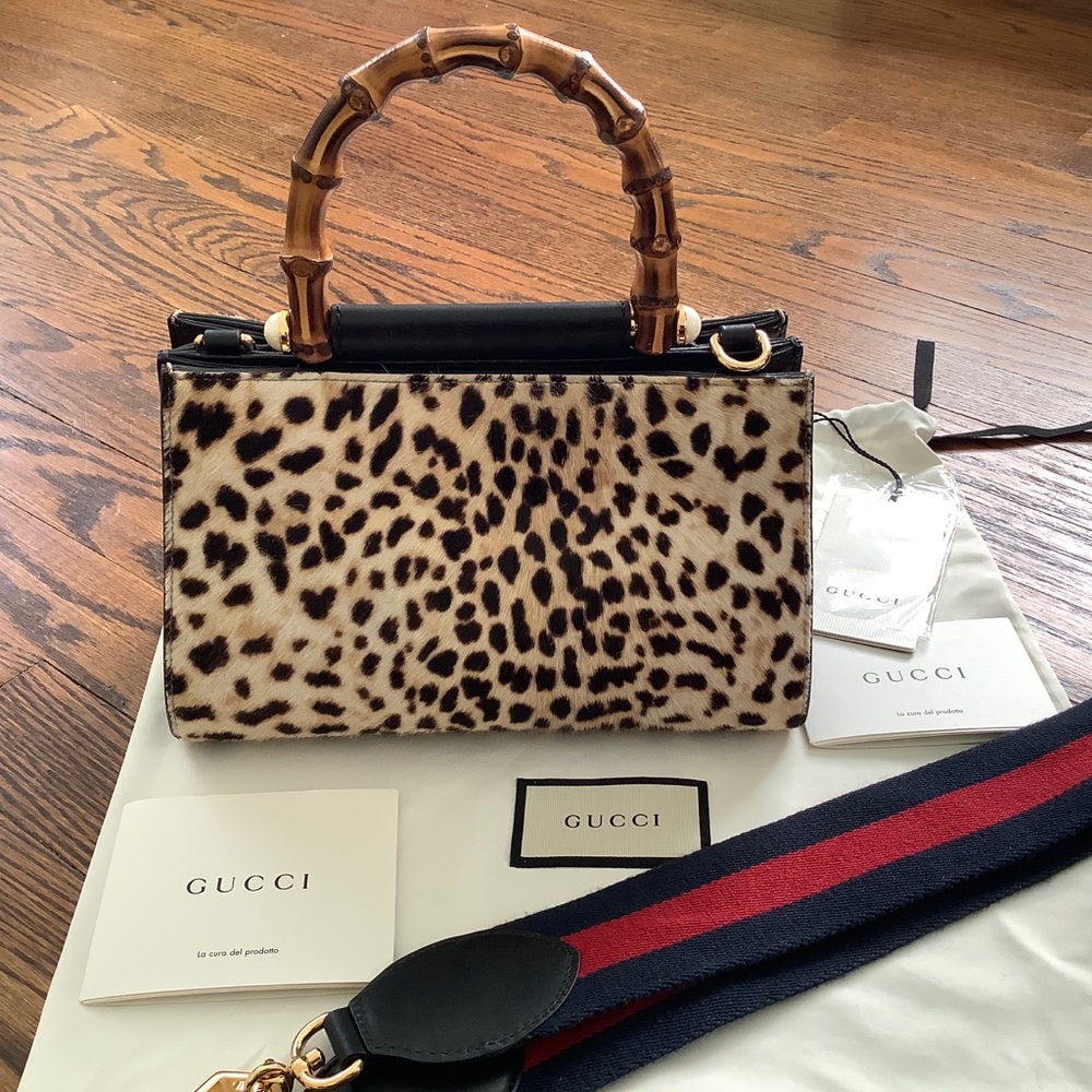 Gucci Purse Nympheae Pony Hair Leopard w/ Bamboo